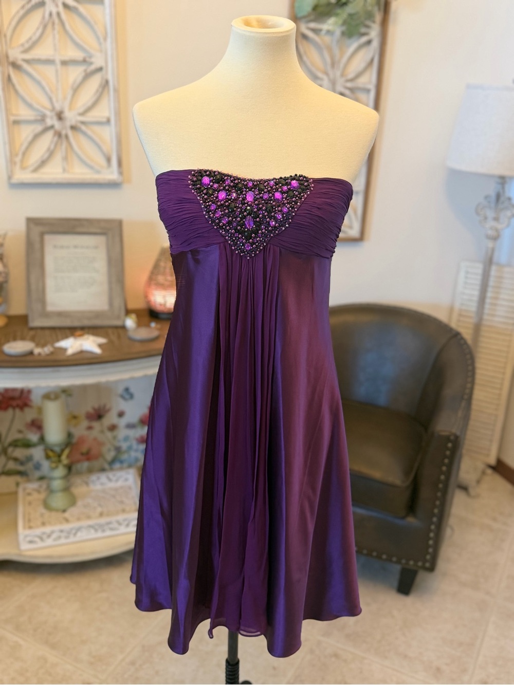 Feriani Couture semi formal dress size 10 eggplant purple w/matching wrap